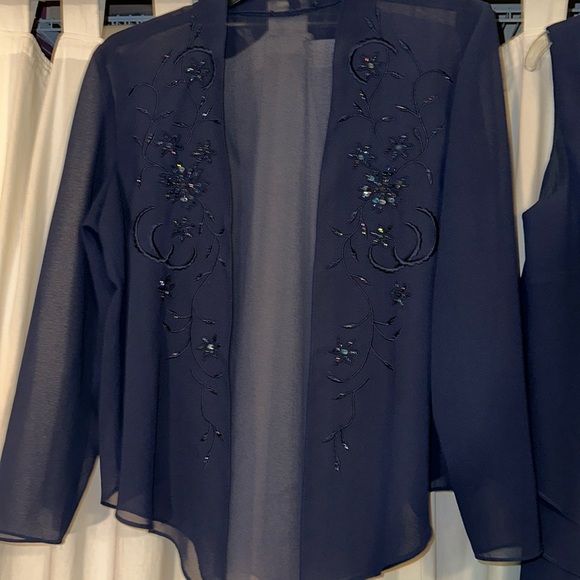 R M Richards Two piece tea length formal dress, size 16, dark blue. - Picture 3 of 8